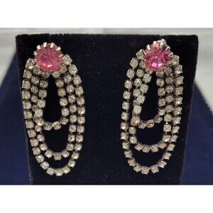Pink & White Cubic Zirconia Pierced Dangling Earrings